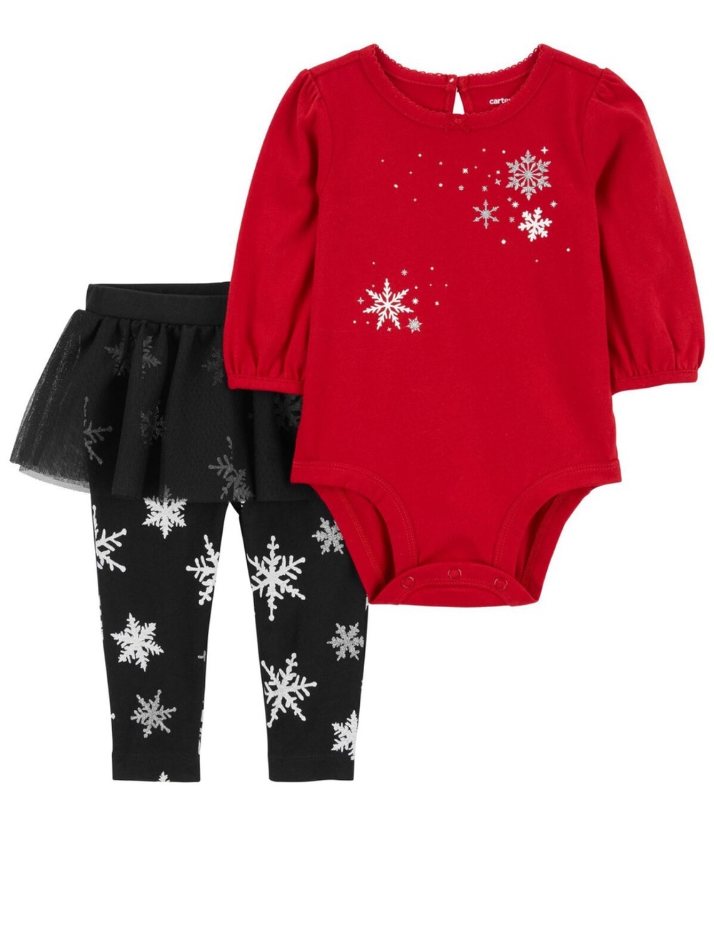 Carter's Red Snowflake Bodysuit with Black Tulle Tutu Leggings